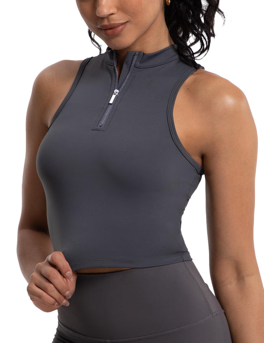 MathCat Half Zipper Workout Tank Tops for Women with Built in Bra Racerback Workout Tops Sleeveless Crop Tops Gym Yoga Tops